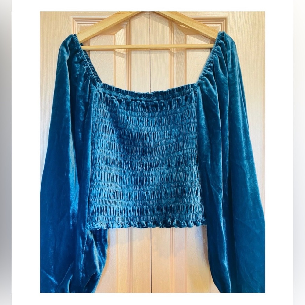 Anthropologie Blue Smocked Blouse - Picture 2 of 3